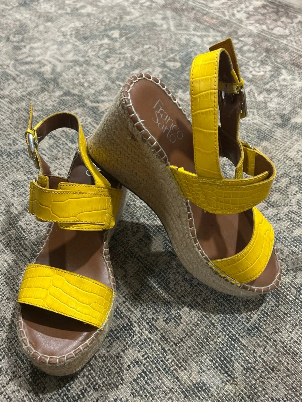 Franco Sarto Yellow Croc-Embossed Espadrille Wedge Sandals